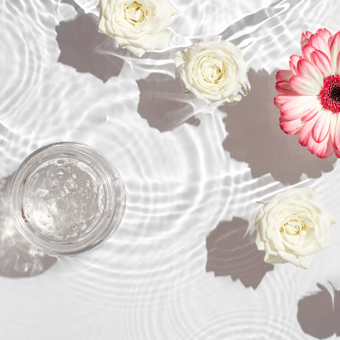 Imagen de un tazón con gel y rosas