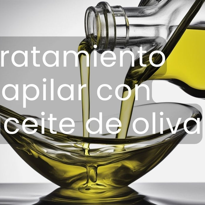 Una botella de aceite de oliva para el cabello vertiendo