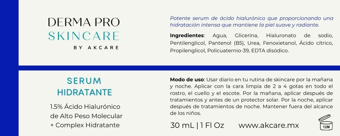 Etiqueta Derma Pro Skincare Serum Hidratante AKCARE