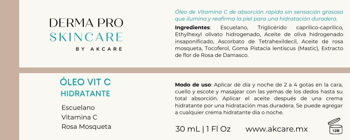Etiqueta Derma Pro Skincare Oleo Facial de Escualeno AKCARE