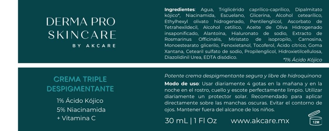 Etiqueta Derma Pro Skincare Serum Crema Despigmentante AKCARE