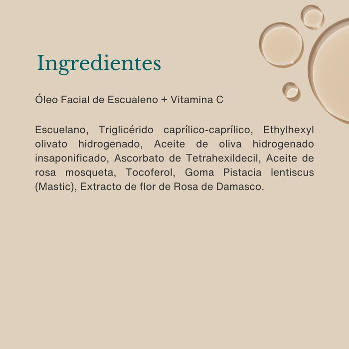 Lista de Ingredientes del Oleo Facial Escualeno Vitamina C AKCARE