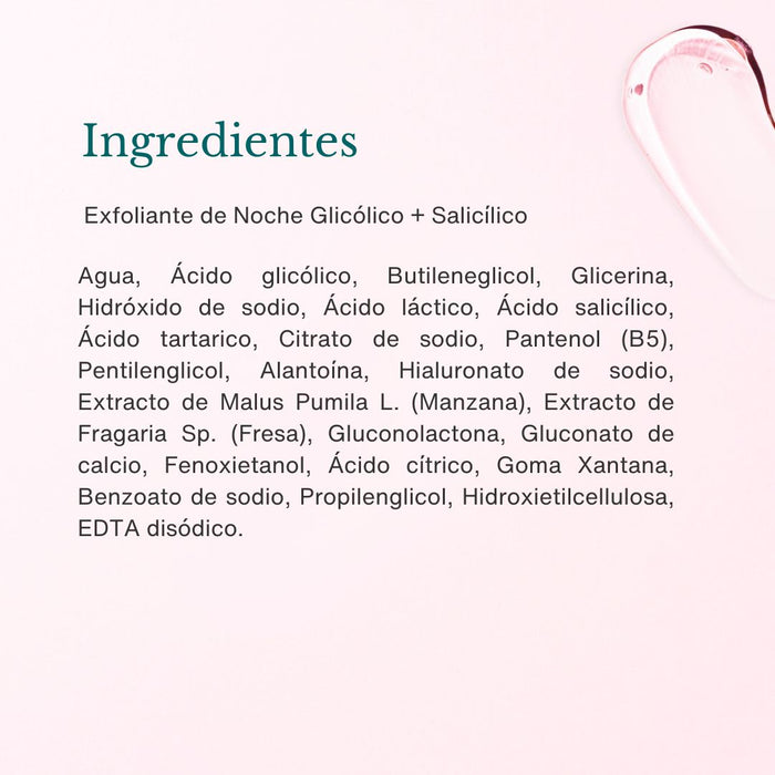 Lista de Ingredientes del Exfoliante de Noche Glicolico Salicilico AKCARE