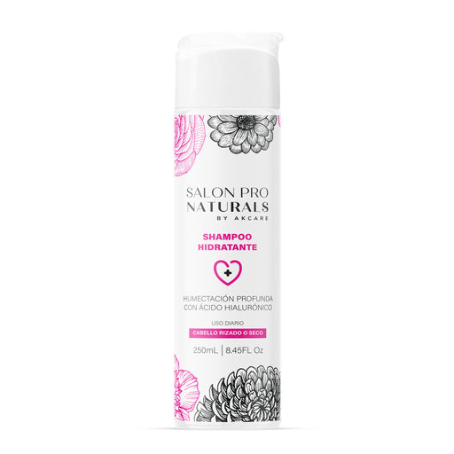 Botella Blanca de shampoo con flores rosas y negras.